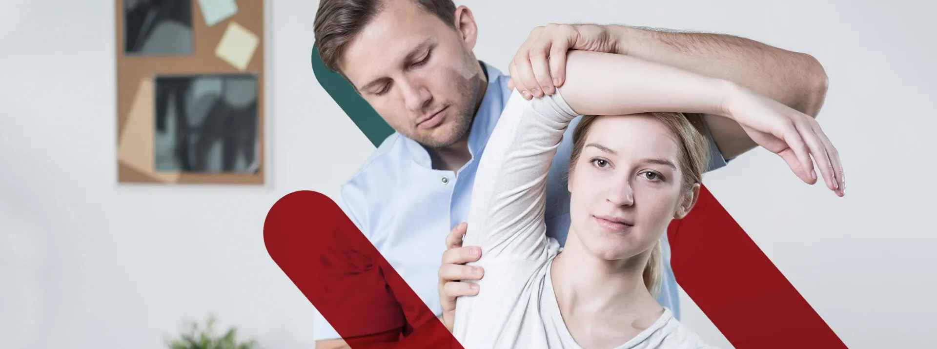 Physiotherapist mobilising a patient’s shoulder