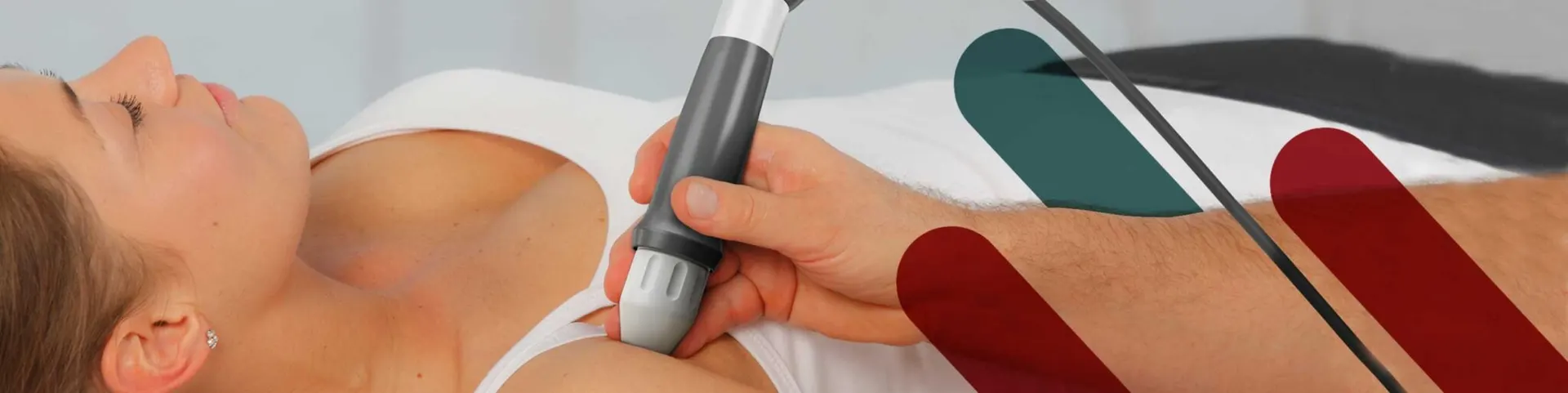 Shockwave therapy being applied to a patient’s shoulder